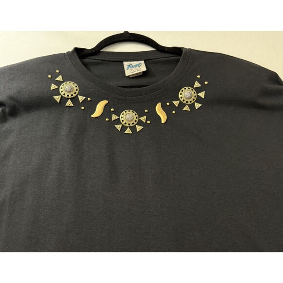 Vintage 80's Women's Plus 3X Top Black w/ Metal Embellishment & Art to Wear - Picture 7 of 16